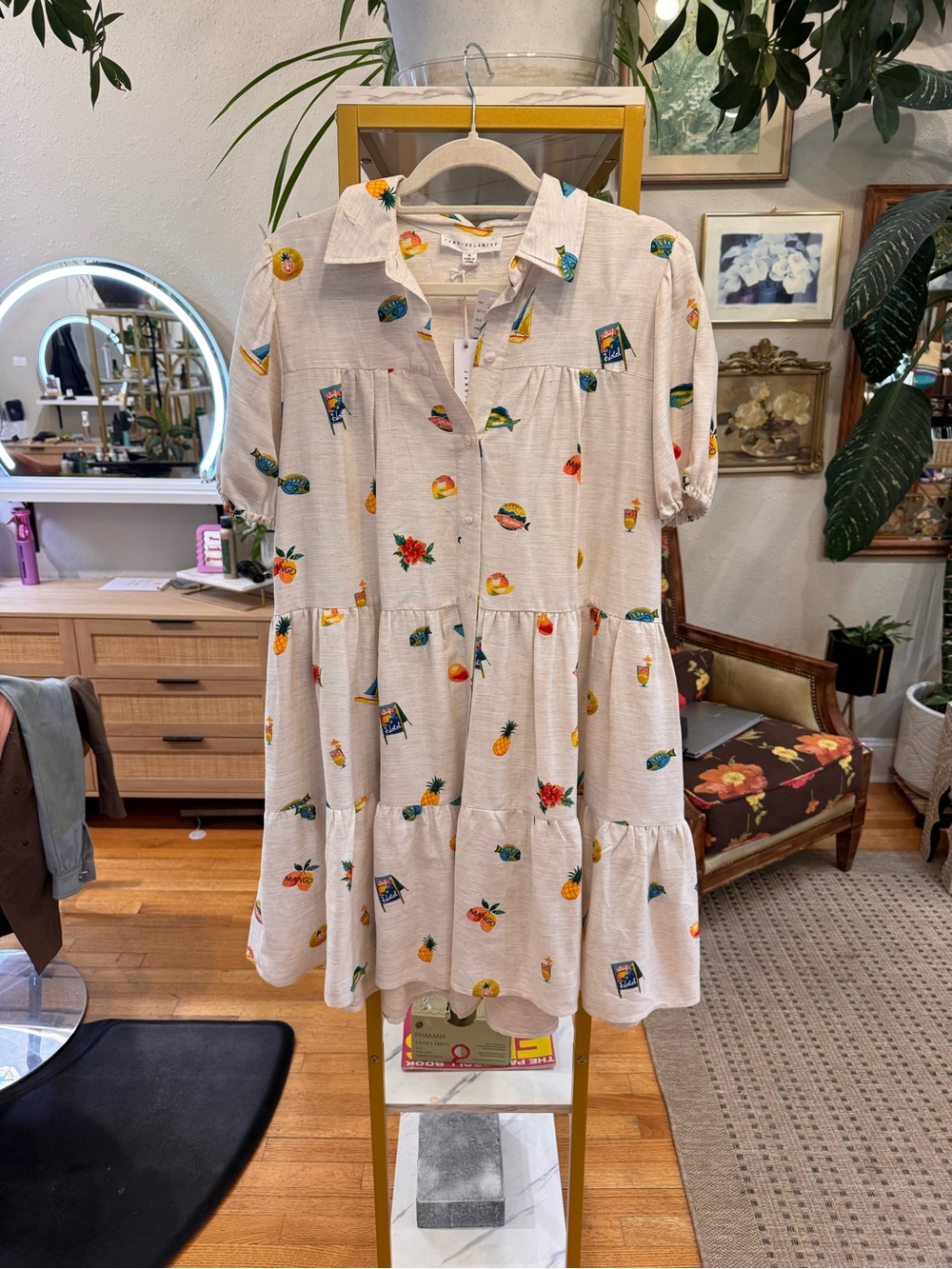 Jane and Delancey Cream Mini Dress with Multicolor Fruit Print